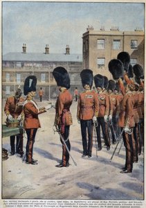 Dystrybucja koniczyny dla św. Patryka (patrona Irlandii) przez pułki irlandzkie, Anglia - rysunek A. Beltrame, w „La Domenica del Corriere” autorstwa Achille Beltrame
