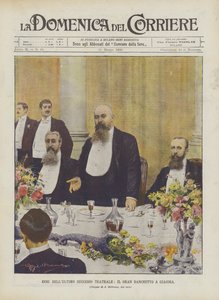 Echa ostatniego teatralnego sukcesu, Wielki Bankiet w Giacosa autorstwa Achille Beltrame