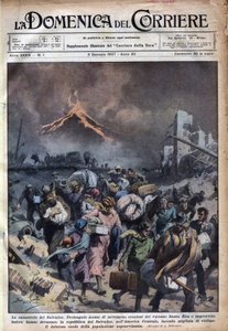 Exodus ludności Salwadoru po trzęsieniu ziemi i erupcjach wulkanu Santa Rita. Ilustracja Achille Beltrame w „La domenica del corriere” 03/01/1937. autorstwa Achille Beltrame