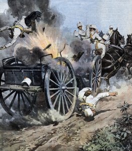Wybuch skrzyni artyleryjskiej w pobliżu Capannori w regionie Lucca podczas ruchu 7. Pułku Artylerii Armii Włoskiej. Ill. de Beltrame. Domenica del Corriere. 08/1909. autorstwa Achille Beltrame