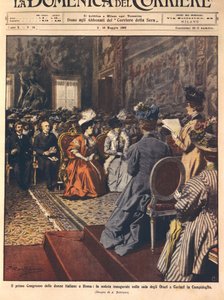 Pierwszy kongres kobiet włoskich na Kapitolu w Rzymie, ilustracja Achille Beltrame z La Domenica del Corriere, 3 maja autorstwa Achille Beltrame