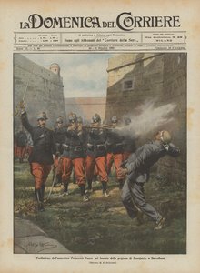 Zastrzelenie anarchisty Francesco Ferrera w fosie więzienia Montjuich w Barcelonie autorstwa Achille Beltrame