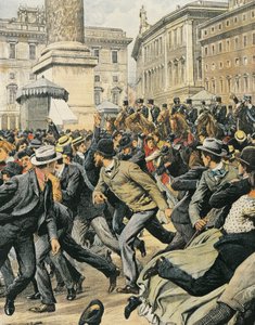 Ogólny strajk robotników w Rzymie, Achille Beltrame, ilustracja, Ilustrator Achille Beltrame (1871-1945), z La Domenica del Corriere autorstwa Achille Beltrame