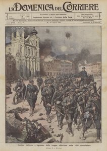 Włoskie Gorizia, wkroczenie zwycięskich wojsk do zdobytego miasta autorstwa Achille Beltrame