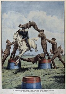 Horse Jumping: English Hussars at the London Tournament Trials – rysunek A. Beltrame, w „La Domenica del Corriere”” autorstwa Achille Beltrame