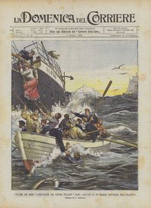 I Drammi Del Mare, załoga włoskiego parowca Alfio uratowana z norweskiego żaglowca na Atlantyku autorstwa Achille Beltrame