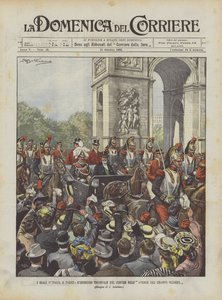Royals w Paryżu, triumfalne wejście procesji na Avenue Des Champs-Elysees autorstwa Achille Beltrame
