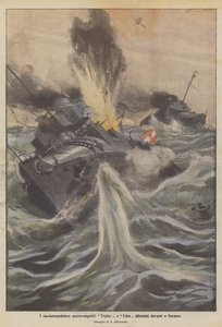 Austro-węgierskie niszczyciele Triglav i Lika zatonęły przed Durres autorstwa Achille Beltrame
