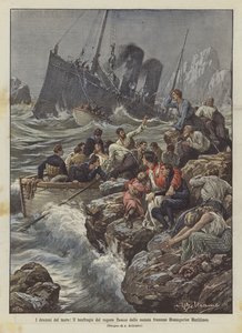 Dramaty morskie, zatonięcie parowca "Tamise" francuskiej firmy Messageries Maritimes autorstwa Achille Beltrame