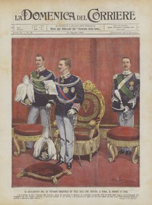 Przysięga króla Vittorio Emanuele III ° W Sali Senatu, Rzym, dnia 11 Corr autorstwa Achille Beltrame