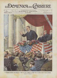 Prezydent Roosevelt wygłasza pierwsze ze swoich 75 przemówień podczas podróży, w której się znajduje?