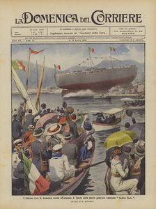 Uroczyste uruchomienie w ostatnią niedzielę w arsenale Spezii nowego potężnego pancernika Andrea Doria