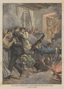 Tragiczny taniec Fucecchio (Florencja), płonąca podłoga, która zapada się podczas imprezy autorstwa Achille Beltrame