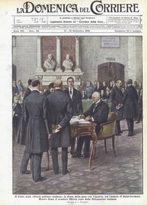Owoc włoskiego zwycięstwa militarnego, podpisanie pokoju z Austrią, na zamku Saint-Germain autorstwa Achille Beltrame
