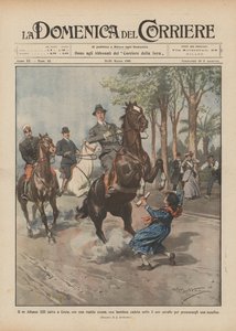 Czy król Alfonso XIII szybkim ruchem ratuje małą dziewczynkę, która w Ceucie wpadła pod jego konia?