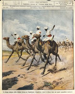 Rdzenni żołnierze z kolonii erytrejskiej w Trypolitanii, ilustrator Achille Beltrame (1871-1945), z La Domenica del Corriere, 25 lutego 1912 autorstwa Achille Beltrame