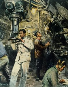Wnętrze łodzi podwodnej, Achille Beltrame (1871-1945), ilustracja z La Domenica del Corriere, 28 grudnia autorstwa Achille Beltrame