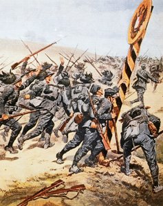Żołnierze włoscy przekraczający granicę austriacką, Achille Beltrame (1871-1945), ilustracja z La Domenica del Corriere, czerwiec 1915 autorstwa Achille Beltrame