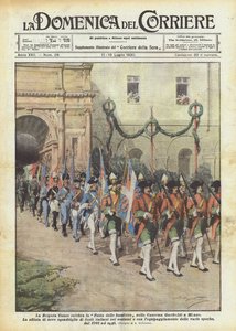 Brygada Cuneo świętuje Festiwal Flagi w koszarach Garibaldiego w Mediolanie autorstwa Achille Beltrame