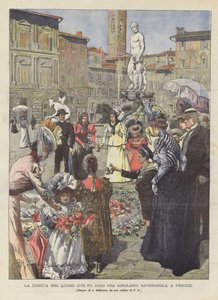 La Fiorita w miejscu spalenia Fra Girolamo Savonarola we Florencji autorstwa Achille Beltrame