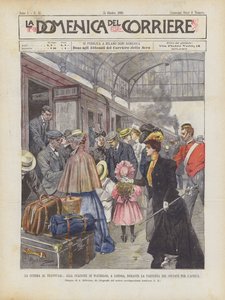 Wojna w Transwalu, na stacji Waterloo w Londynie, podczas wyjazdu żołnierzy do Afryki autorstwa Achille Beltrame