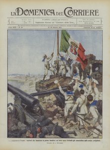 Podbój Trypolisu, żeglarze, którzy już podnoszą pierwszą flagę na tureckim forcie Sułtanie?