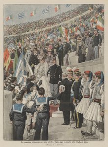 Wspaniała demonstracja przed królem Włoch po igrzyskach na stadionie w Atenach autorstwa Achille Beltrame