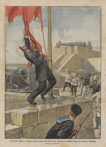 Rewolta wojskowa w Rosji, oficer zabity przez rebeliantów podczas zrywania czerwonej flagi? autorstwa Achille Beltrame
