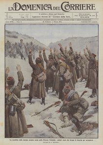 Klęska rosyjskiej 10. Armii w Prusach Wschodnich, rosyjscy żołnierze podnoszą broń, by się poddać