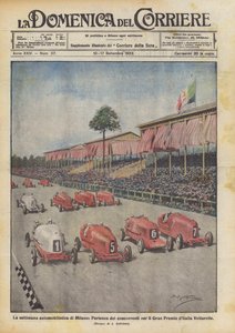 Milan Motor Week, wyjazd zawodników na Grand Prix Włoch Vetturette autorstwa Achille Beltrame