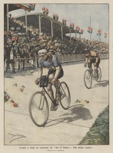 Przybycie do Paryża zawodników Tour of France, zwycięzca Petit Breton