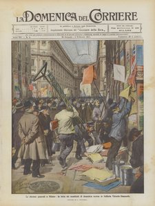 Wybory parlamentarne w Mediolanie, walka o plakat w ostatnią niedzielę w Galleria Vittorio Emanuele autorstwa Achille Beltrame