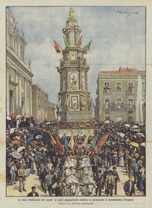 Tradycyjne święta ludu, monumentalny wóz przewożony w procesji do Casteltermini (Girgenti)