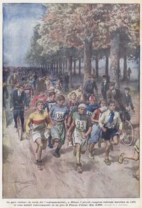 Ciekawe wyścigi, wyścig stu czterdziestu w Mediolanie autorstwa Achille Beltrame