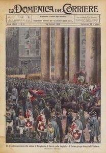 Wspaniałe honory dla ciała Margherity Sabaudzkiej w stolicy autorstwa Achille Beltrame