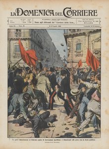 Poważne demonstracje w Palermo przeciwko konwencjom morskim, demonstranci zmagający się z siłą publiczną