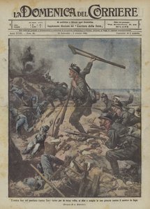 Heroiczny koniec okaleczonego Enrico Toti, rannego po raz trzeci, wstaje i rzuca swoim?