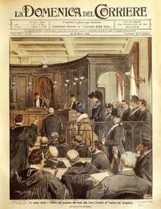 Maria Tarnowska na procesie w Wenecji, Achille Beltrame, ilustracja, Ilustrator Achille Beltrame (1871-1945), z La Domenica del Corrier autorstwa Achille Beltrame
