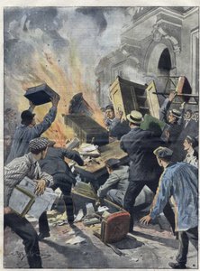 Midi winiarski kryzys w 1907 roku: winiarze podpalili ratusz w Beziers (Herault). Ilustracja przedstawiająca Achille Beltrame z 1907 roku. autorstwa Achille Beltrame