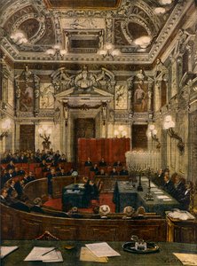 Sesja nowej Rady Miasta Mediolanu, Achille Beltrame (1871-1945), z La Domenica del Corriere autorstwa Achille Beltrame