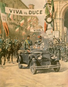 Triumfalny przyjazd Mussoliniego do Turynu, Achille Beltrame (1871-1945) z wydania La Domenica del Corriere, październik 1932 autorstwa Achille Beltrame