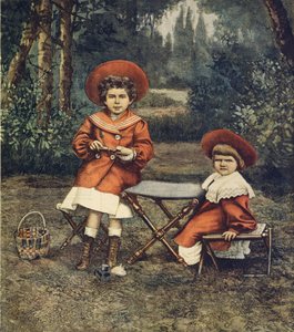 Księżniczki Jolanda i Mafalda, córki króla, w ogrodach na Kwirynale, autorstwa Achille Beltrame (1871-1945), z La Domenica del Corriere autorstwa Achille Beltrame