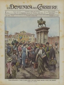 Pęknięcie akweduktu w Wenecji, ludzie spieszą się zaopatrzyć w wodę sprowadzaną do studni i fontann
