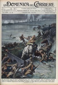 Druga wojna chińsko-japońska (1937-1945): starcia na polach ryżowych w pobliżu Szanghaju. Ilustracja Achille Beltrame z „La domenica del corriere” z 11.07.1937. autorstwa Achille Beltrame