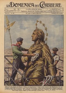 Czy na najwyższej wieży katedry w Mediolanie zbudowano rusztowanie wokół Madonniny? autorstwa Achille Beltrame