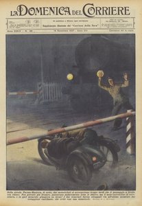 Na drodze Parma-Mantua, w nocy, dwóch motocyklistów zbyt późno zorientowało się, że? autorstwa Achille Beltrame