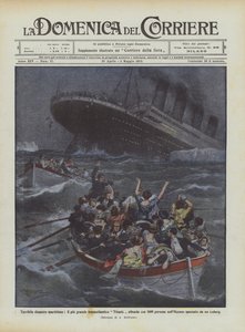 Okropna katastrofa morska, największy liniowiec oceaniczny Titanic tonie z 1600 osobami? autorstwa Achille Beltrame