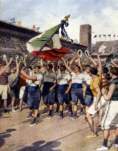 Igrzyska Olimpijskie w Sztokholmie 1912: zwycięska włoska drużyna gimnastyczna. Ill. d