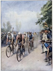 Italian Cycling Tour z Guerrą i Bindą - rysunek A. Beltrame, w „La Domenica del Corriere” 1 lutego autorstwa Achille Beltrame