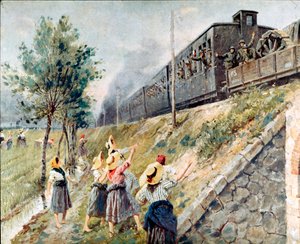 Pasaż włoskiego pociągu wojskowego Obraz Achille Beltrame (1871-1945) Mediolan, Muzeum Historii Współczesnej autorstwa Achille Beltrame